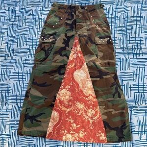Camouflage Maxi Skirt with Red Paisley Panel